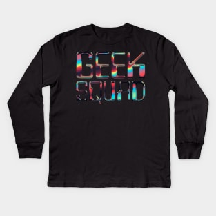 Geek Squad  / Retro Chrome Typographic Design Kids Long Sleeve T-Shirt